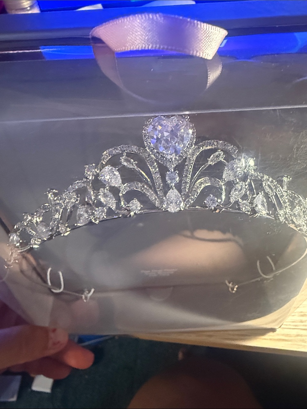 Silver Crystal Heart Tiara Headpiece - Sparkling Silver Bridal Crown